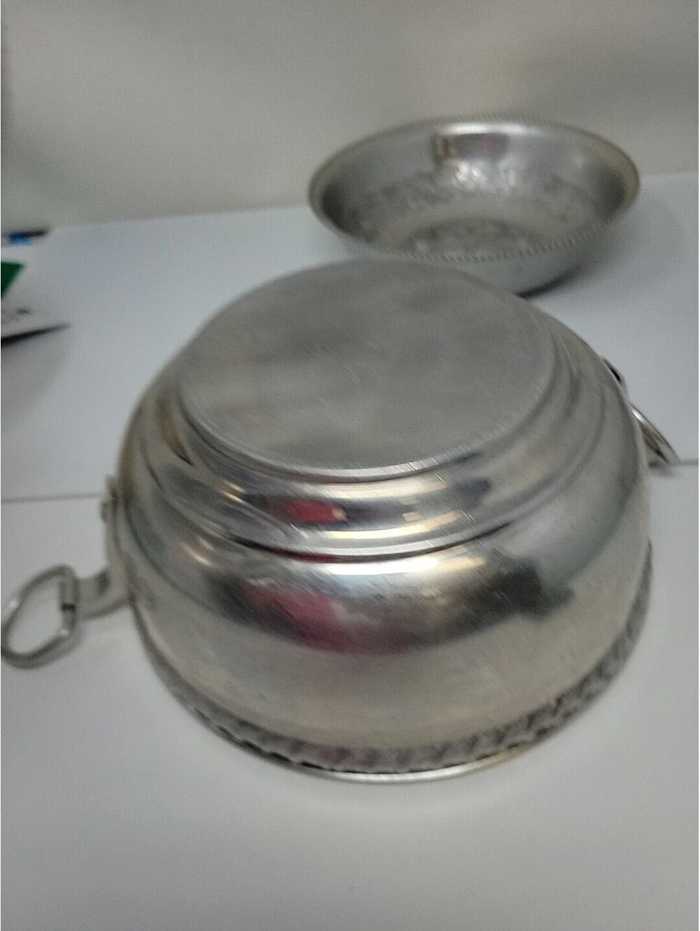 Vintage Aluminum Cookware Lot, Embossed Serving Bowl, Lidded Pot & Angel Food